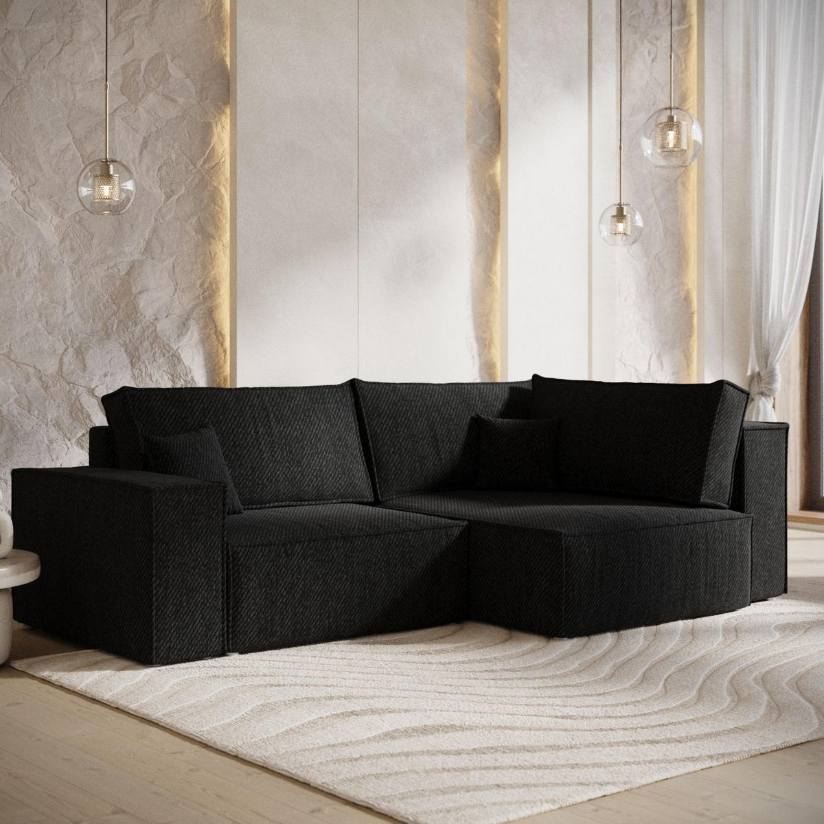 ECKSOFA AVION mit Schlaffunktion Schwarz im Neve Stoff - Schwarz, Holz/Holzwerkstoff (253/148cm) - AltaBeds