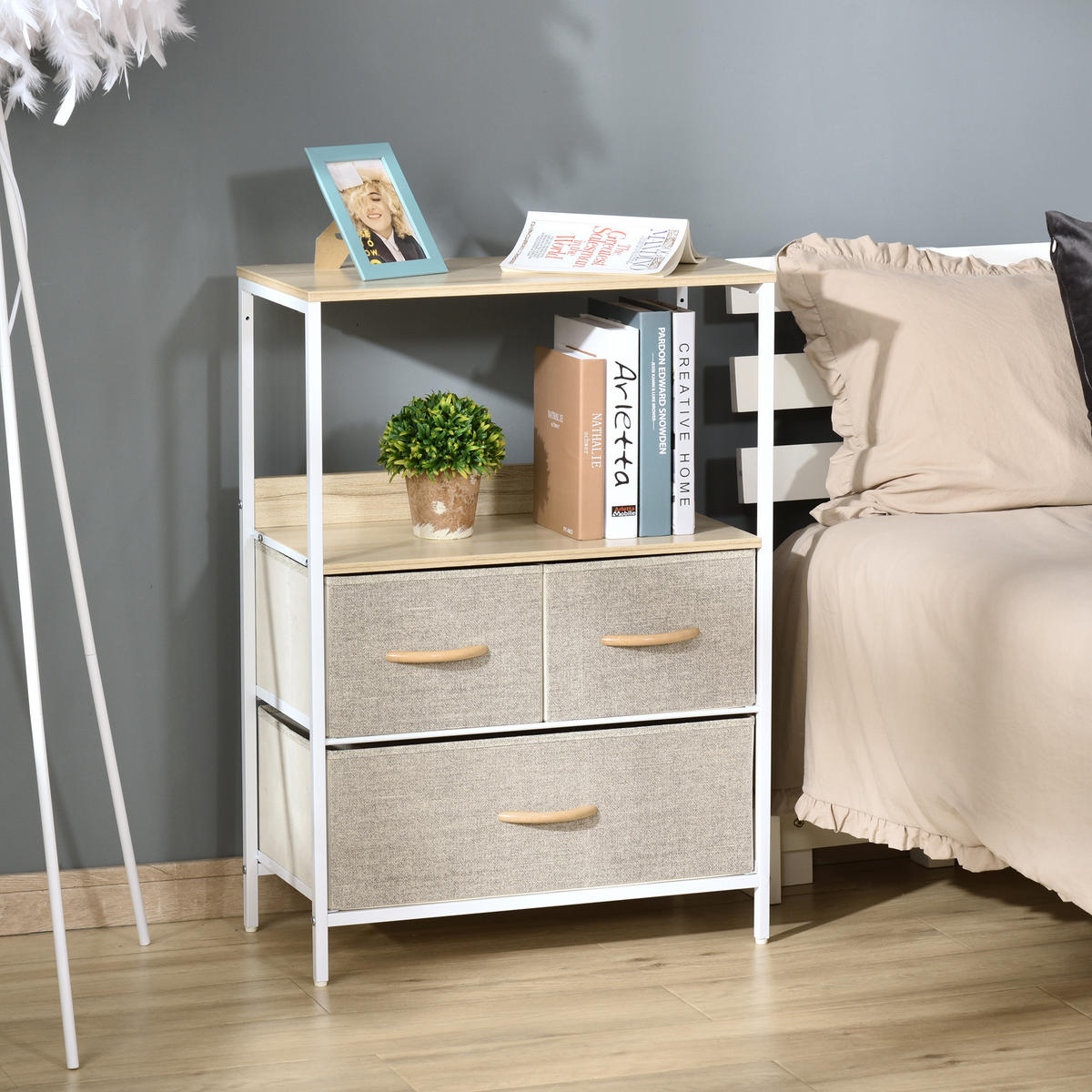 KOMMODE DE-12403 58/29/81 cm Weiß / Natur - Weiß, Metall (58/81.5/29cm) - ComfortXL