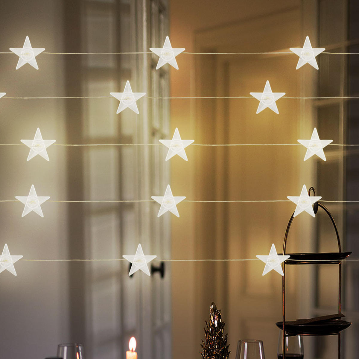 LED Lichterkette Sternen-Design Silber - Silberfarben, Metall (220/2.5/2.5cm) - Globo Lighting