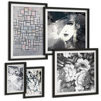 BILDER SET 5er Set - 50x50 cm & 20x30 cm & 40x60 cm Schwarzer Rahmen - Abstrakte schwarz-weiße Muster - Schwarz, Kunststoff (40/60cm) - TULUP