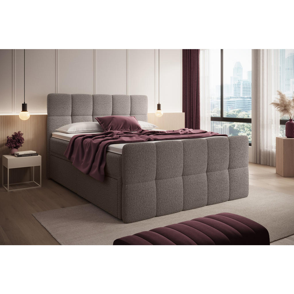 Thumbnail - wonello Boxbett, Braun, Textil, 4 Schubladen, H4, Höhe ca. 20 cm, 160x200 cm, Schlafzimmer, Betten, Boxspringbetten