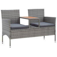 2-SITZER-GARTENBANK mit Teetisch 143 cm Poly Rattan Grau - Grau, Kunststoff (143/88/65cm) - furnicato