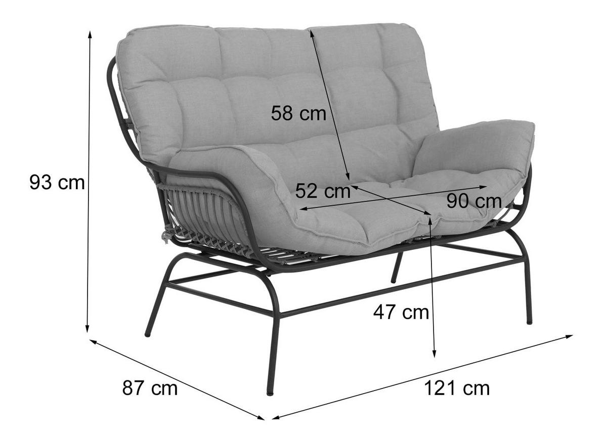 SOFA Dunkelgrau, Hellgrau - Dunkelgrau/Hellgrau, Metall (121/93/87cm) - MCW