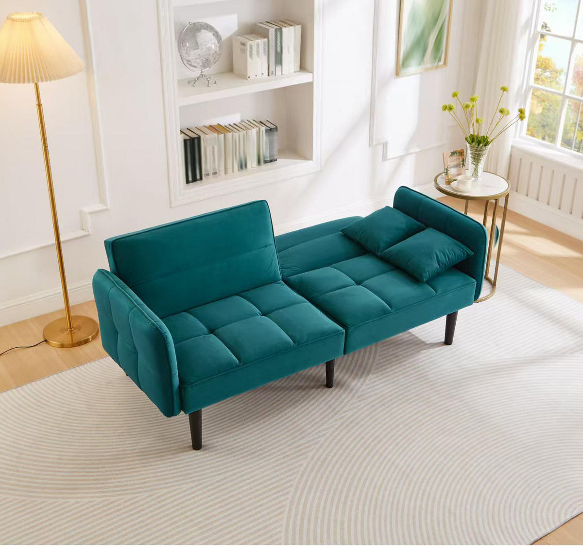 SCHLAFSOFA Samtbezug mit verstellbaren Rückenlehnen und klappbaren Armlehnen Antik Blaugrün 176/78/76 cm - Grün, Textil (78/76/176cm) - Redom