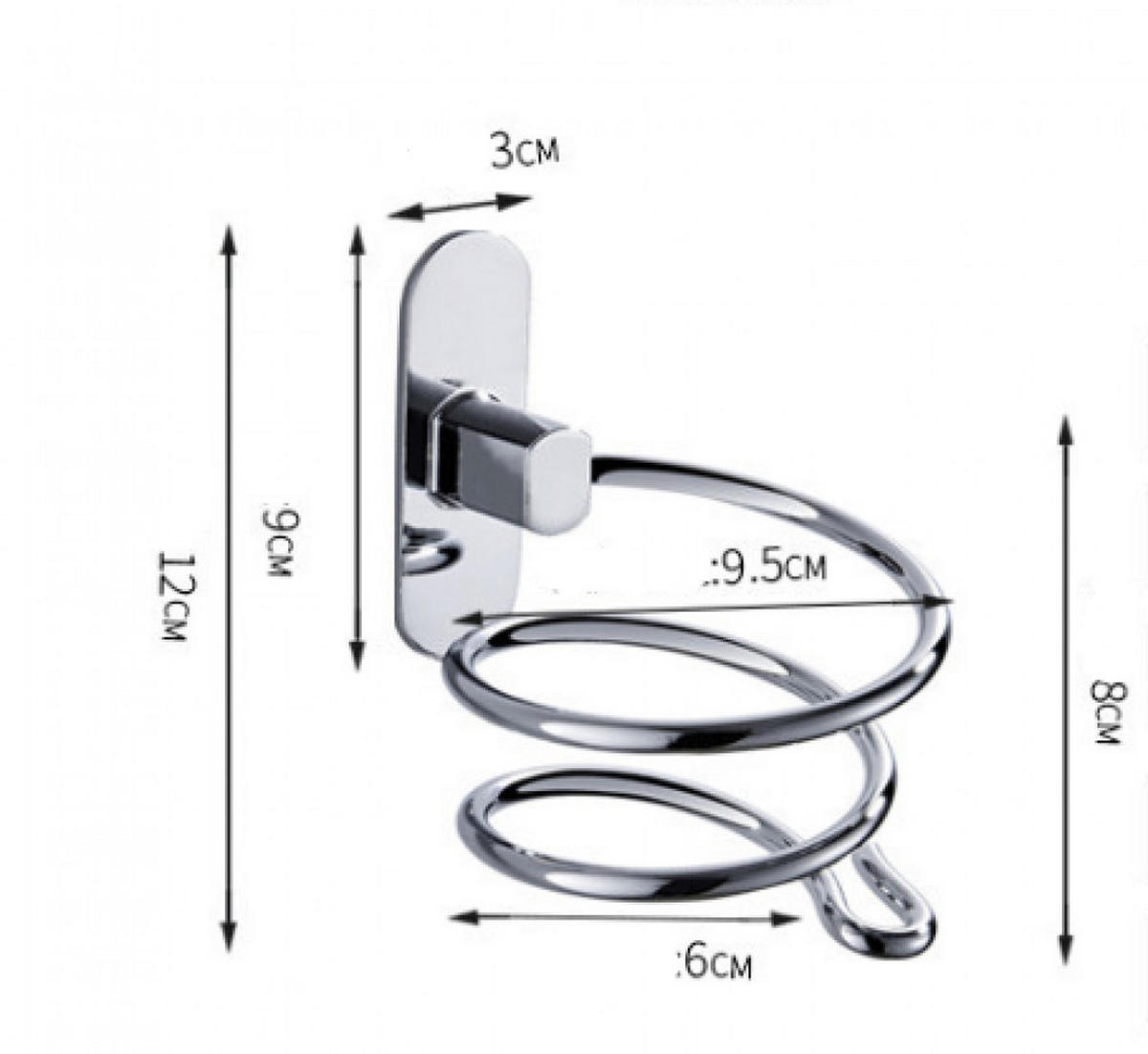 HAARTROCKNERHALTER ,Bohrfreie Montage - Silberfarben, Metall (9.5/12/9.5cm) - BELZ