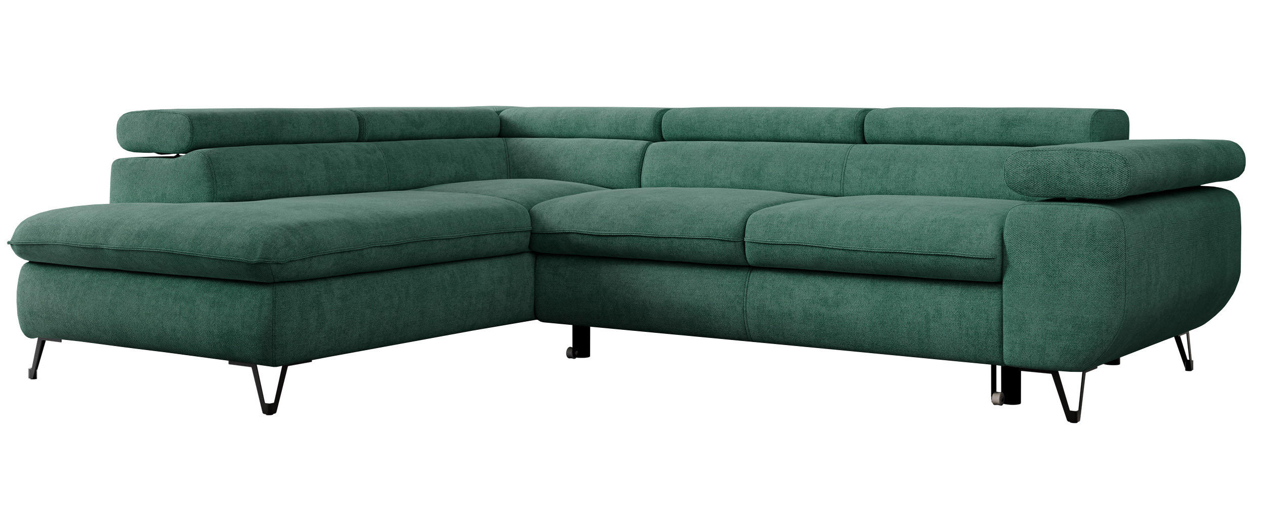 ECKSOFA PEDRO L Grün Struktur - Links Seite - Schwarz/Grün, Textil/Metall (208/273cm) - MKS