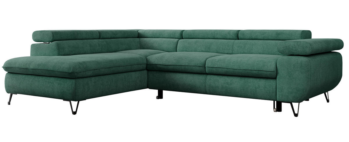ECKSOFA PEDRO L Grün Struktur - Links Seite - Schwarz/Grün, Textil/Metall (208/273cm) - MKS