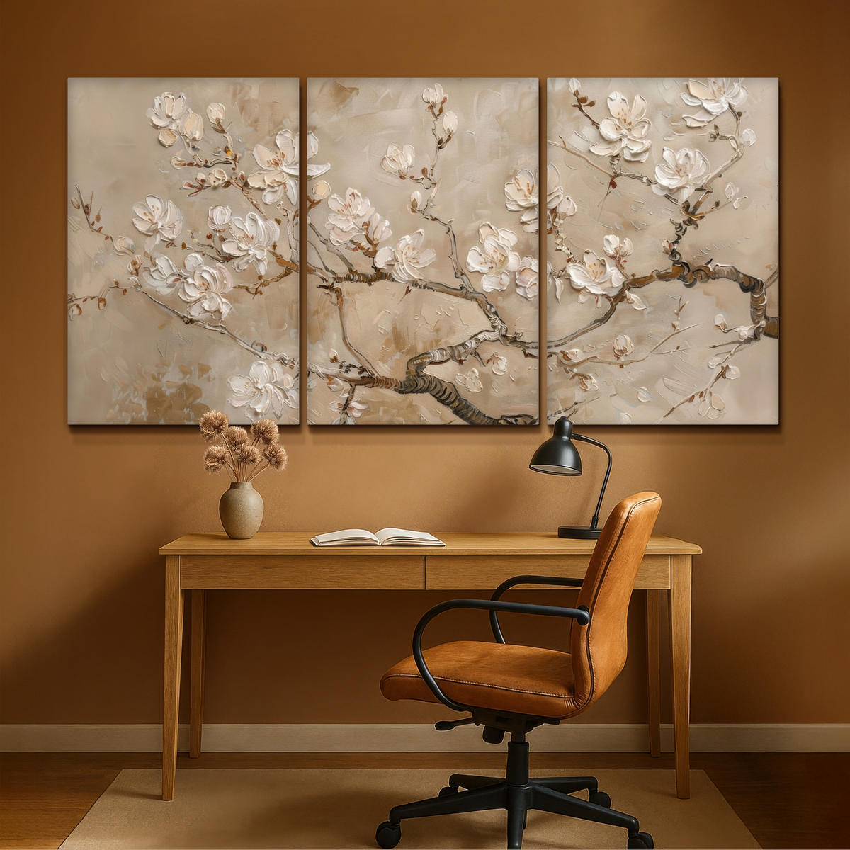 LEINWANDBILD 3er Set Beige - Blüte - Modern 240x120 cm - Greige, Textil (240/120cm) - MuchoWow