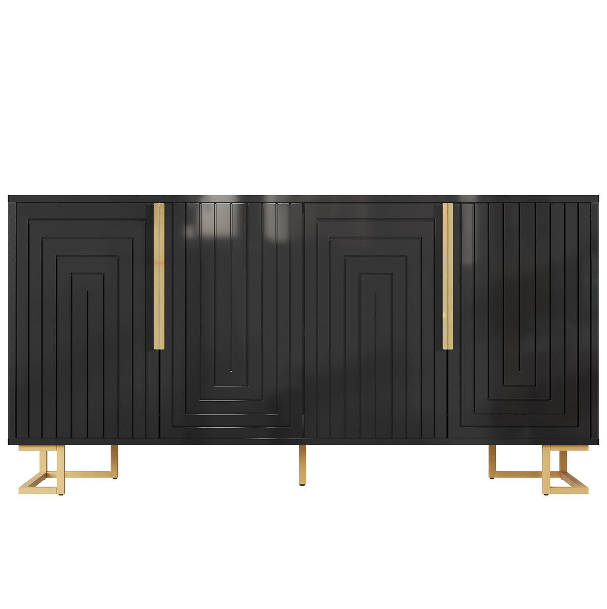 SIDEBOARD 152/40/75 cm aus MDF mit geometrischer Front und goldfarbenen Metallfüßen Schwarz - Schwarz, Holzwerkstoff (152/75/40cm) - Modenvie