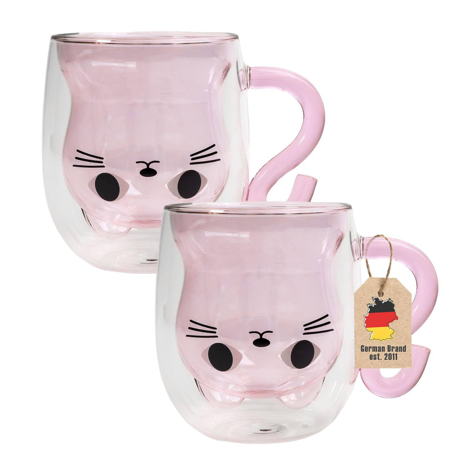 THERMO GLÄSER Design Katze 200ml (2-tlg.) - Rosa, Glas - Intirilife