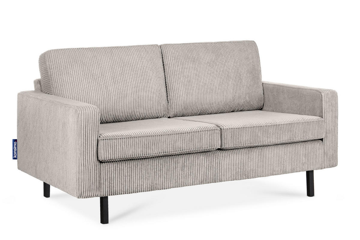 2-SITZER-SOFA INVIA Klassische-Stil mit Armlehnen, Feinkord-Stoff, Creme - Creme/Schwarz, Textil (164/87/98cm) - KONSIMO®