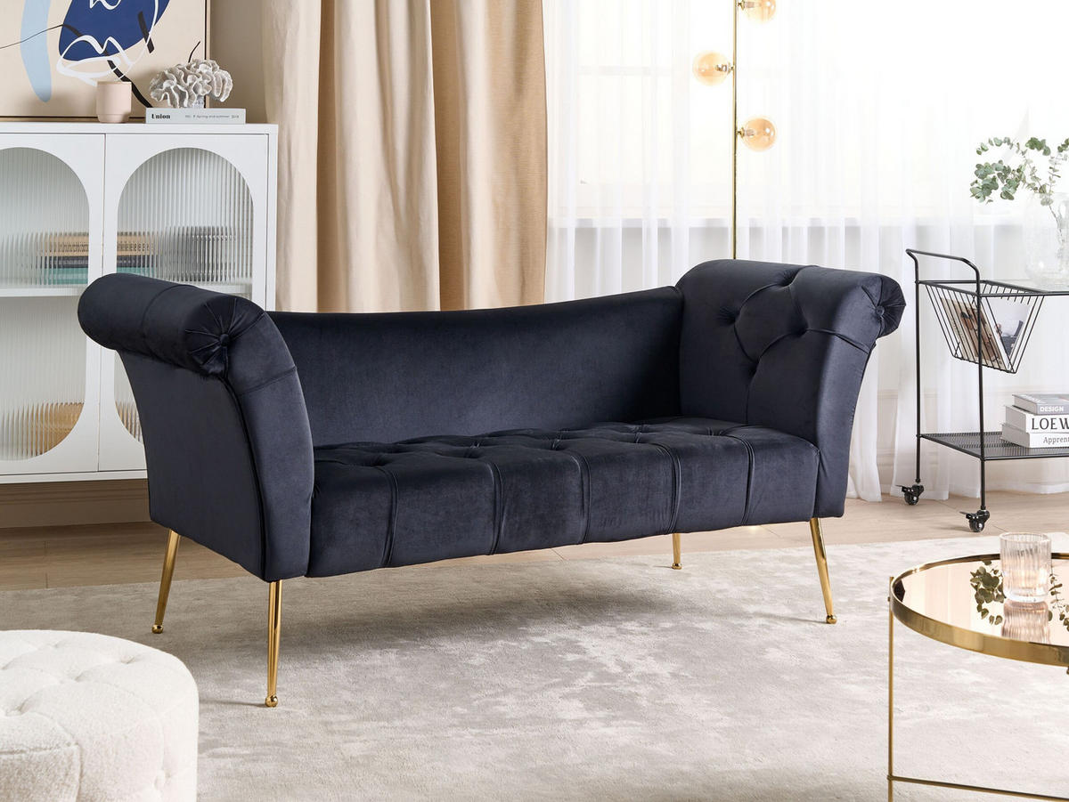 CHAISELONGUE Samtstoffschwarz/gold Nantilly - Goldfarben/Schwarz, Textil (175/76/70cm) - Beliani