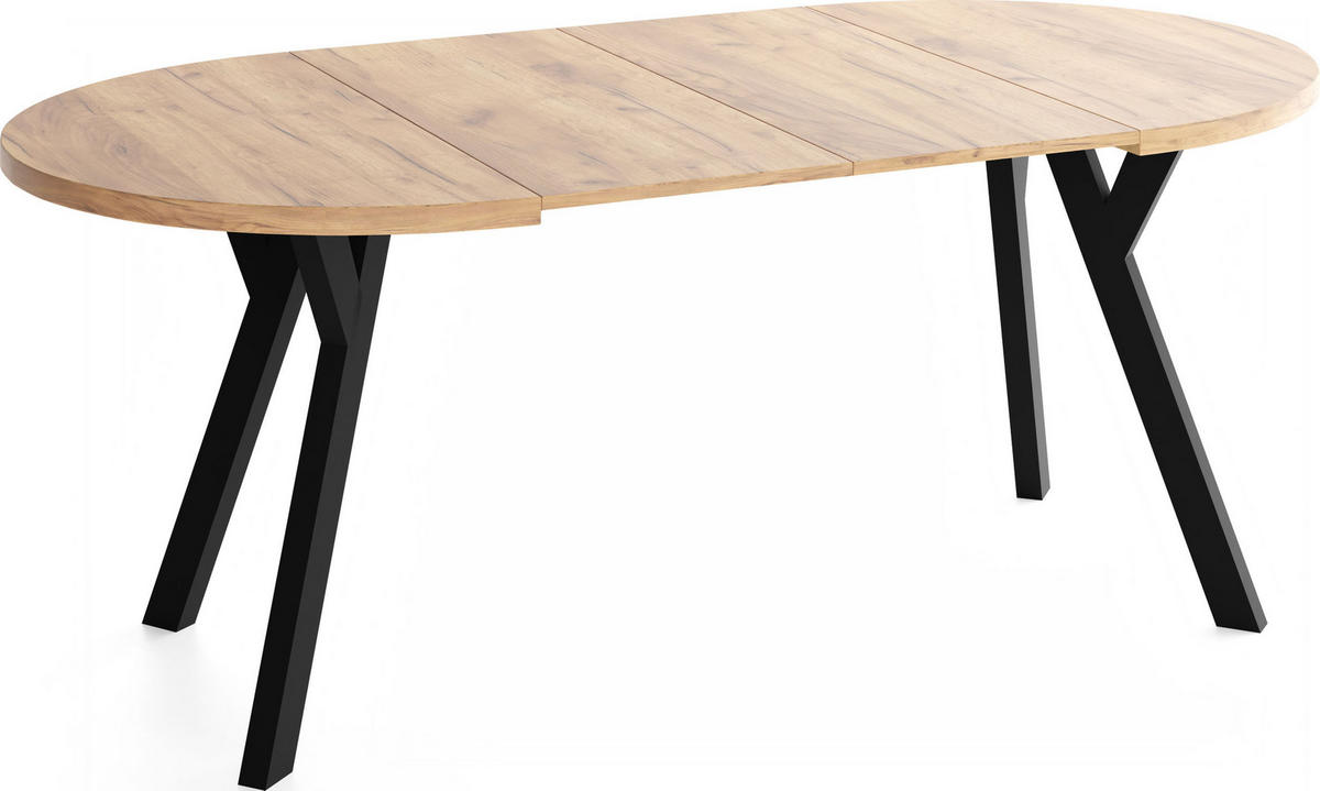ESSTISCH Vero rund ausziehbar verlängerbar, Eiche Braun 90-190/90/77 cm - Eiche Wotan/Schwarz, Holz/Holzwerkstoff (90/90/77cm) - WFL GROUP