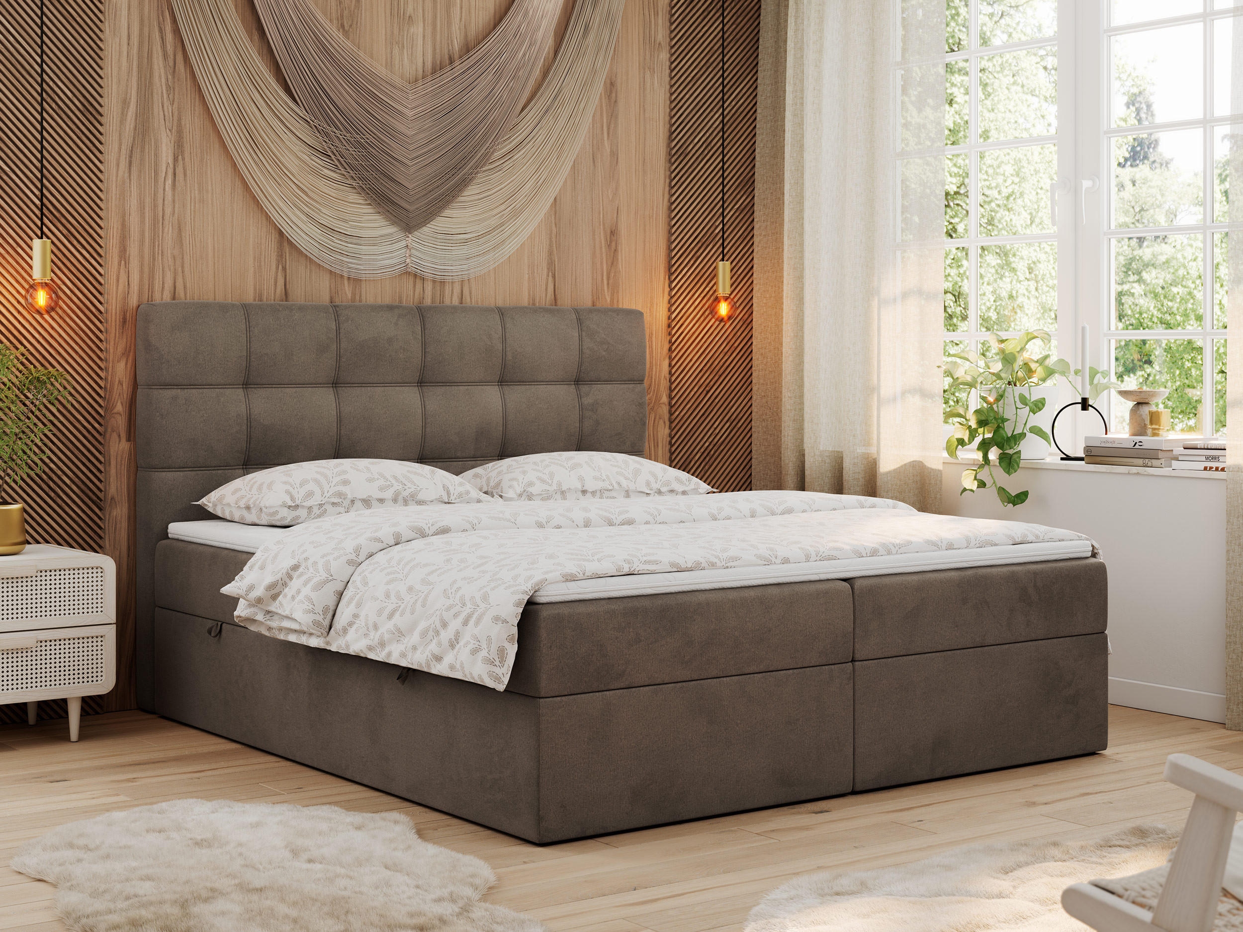 BOXBETT ERNI 120/200 - Braun Velvet - H3 - Braun, Holz/Textil (120/200cm) - MKS