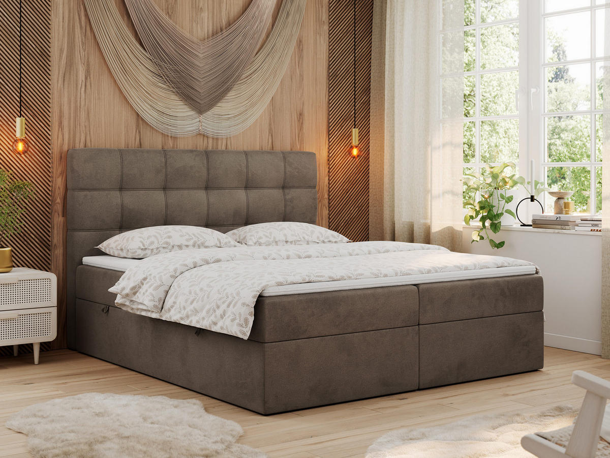 BOXBETT ERNI 120/200 - Braun Velvet - H3 - Braun, Holz/Textil (120/200cm) - MKS