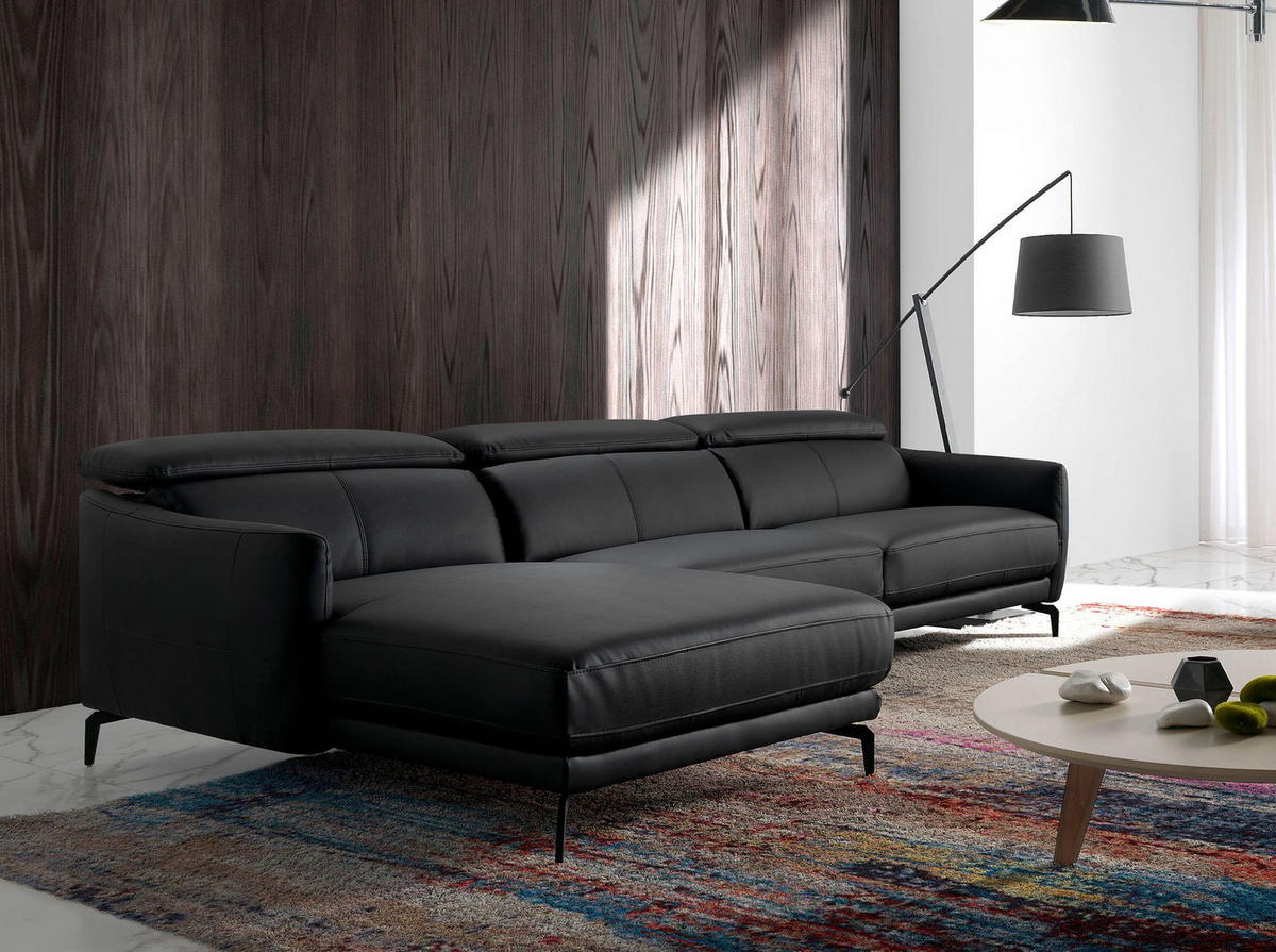 ECKSOFA Linkes Chaiselongue-Sofa aus schwarzem Leder 283/174/94 cm - Schwarz, Leder (283/174cm) - ANGEL CERDA