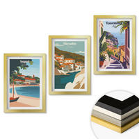 WANDBILDER 3er Set - 20x30 cm Goldrahmen - Illustrationen von Küstenstädten - Goldfarben, Kunststoff (20/30cm) - ArtPrintCave