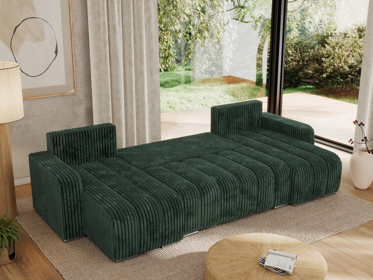 WOHNLANDSCHAFT KIRASSO U Grün Cord - Grau/Grün, Textil/Metall (320/86/147cm) - MKS