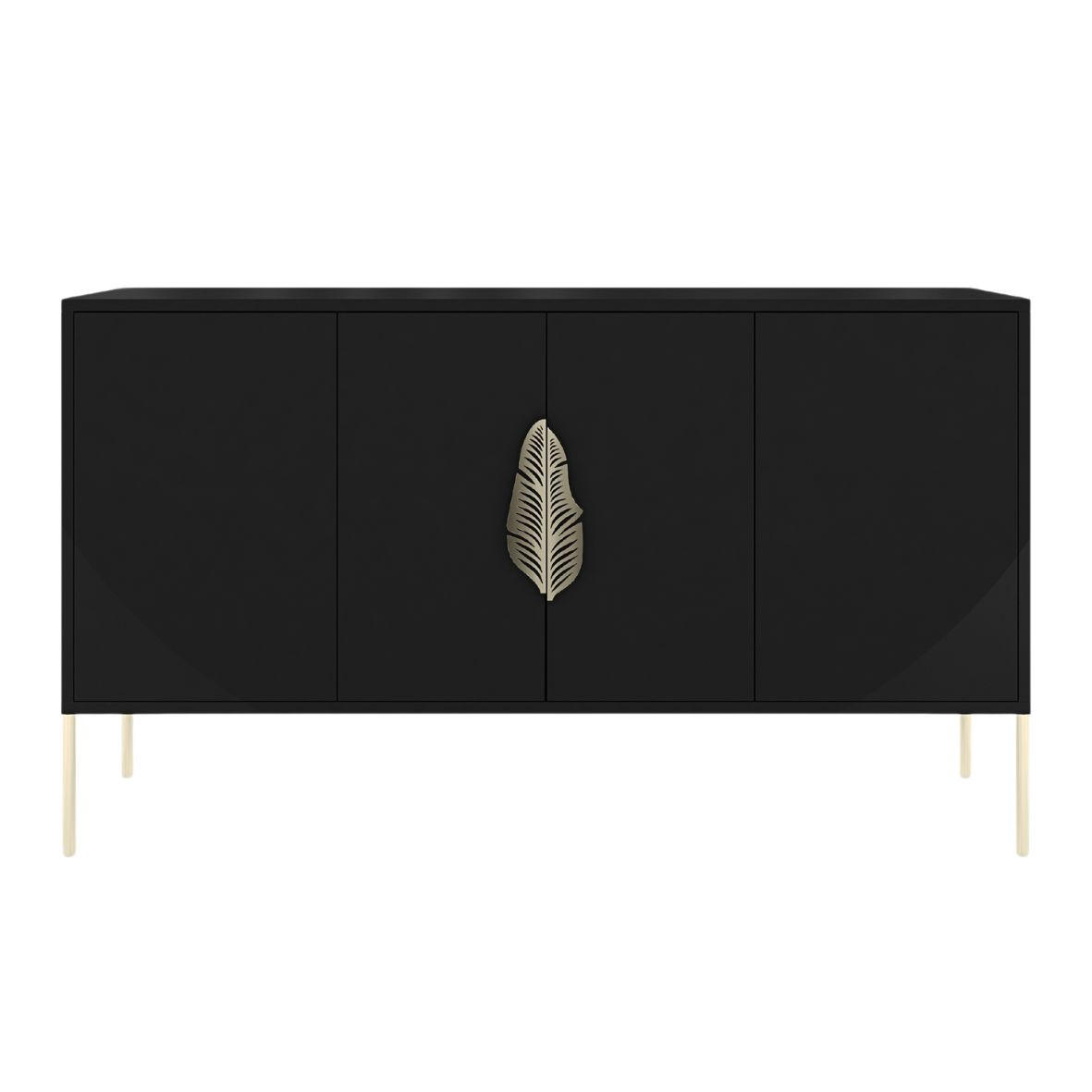 SIDEBOARD Merlin, Schwarz, Goldene Details - Goldfarben/Schwarz, Holzwerkstoff/Metall (138/79/40cm) - Skandica