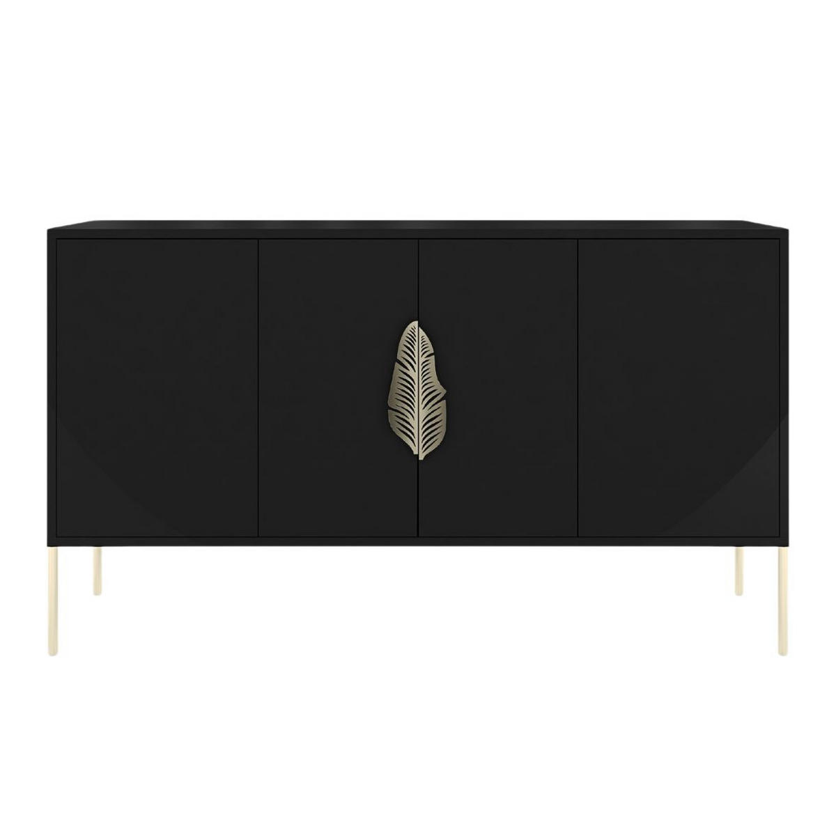 SIDEBOARD Merlin, Schwarz, Goldene Details - Goldfarben/Schwarz, Holzwerkstoff/Metall (138/79/40cm) - Skandica