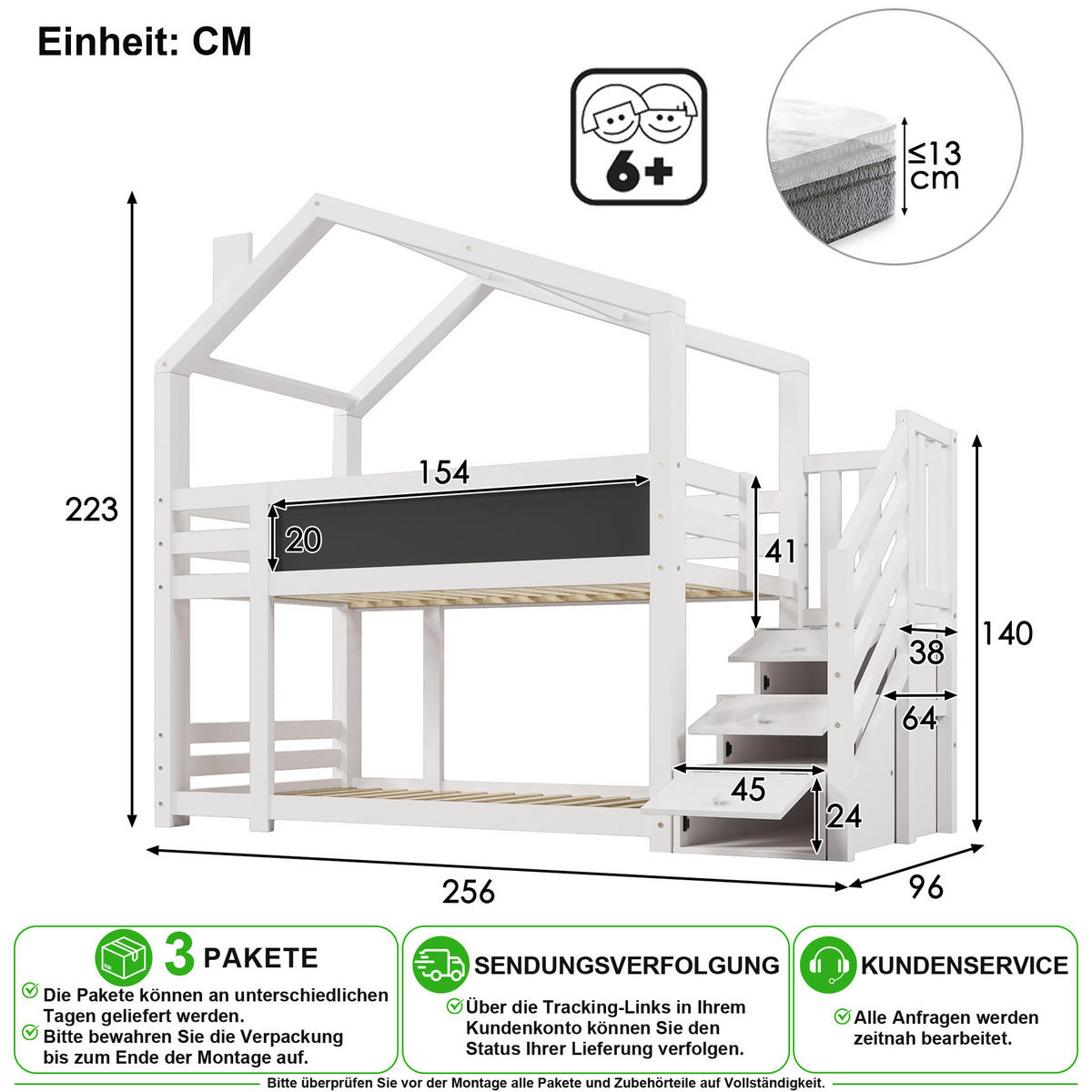 ETAGENBETT 90/200 cm in Weiß Baumhaus mit Tafel und Stauraum - Weiß, Holz/Holzwerkstoff (90/200cm) - CHICFURN