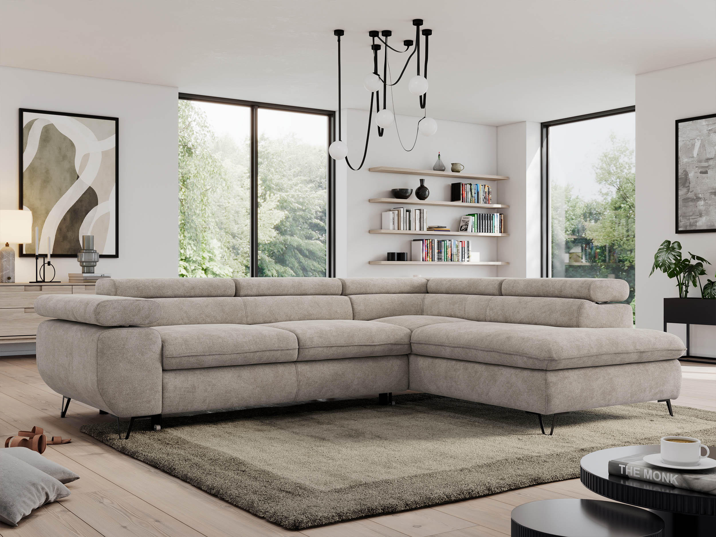 ECKSOFA PEDRO L Beige Struktur - Rechts Seite - Beige/Schwarz, Textil/Metall (273/208cm) - MKS