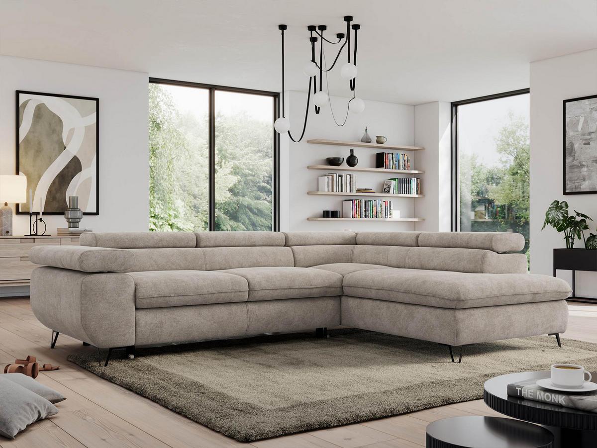 ECKSOFA PEDRO L Beige Struktur - Rechts Seite - Beige/Schwarz, Textil/Metall (273/208cm) - MKS