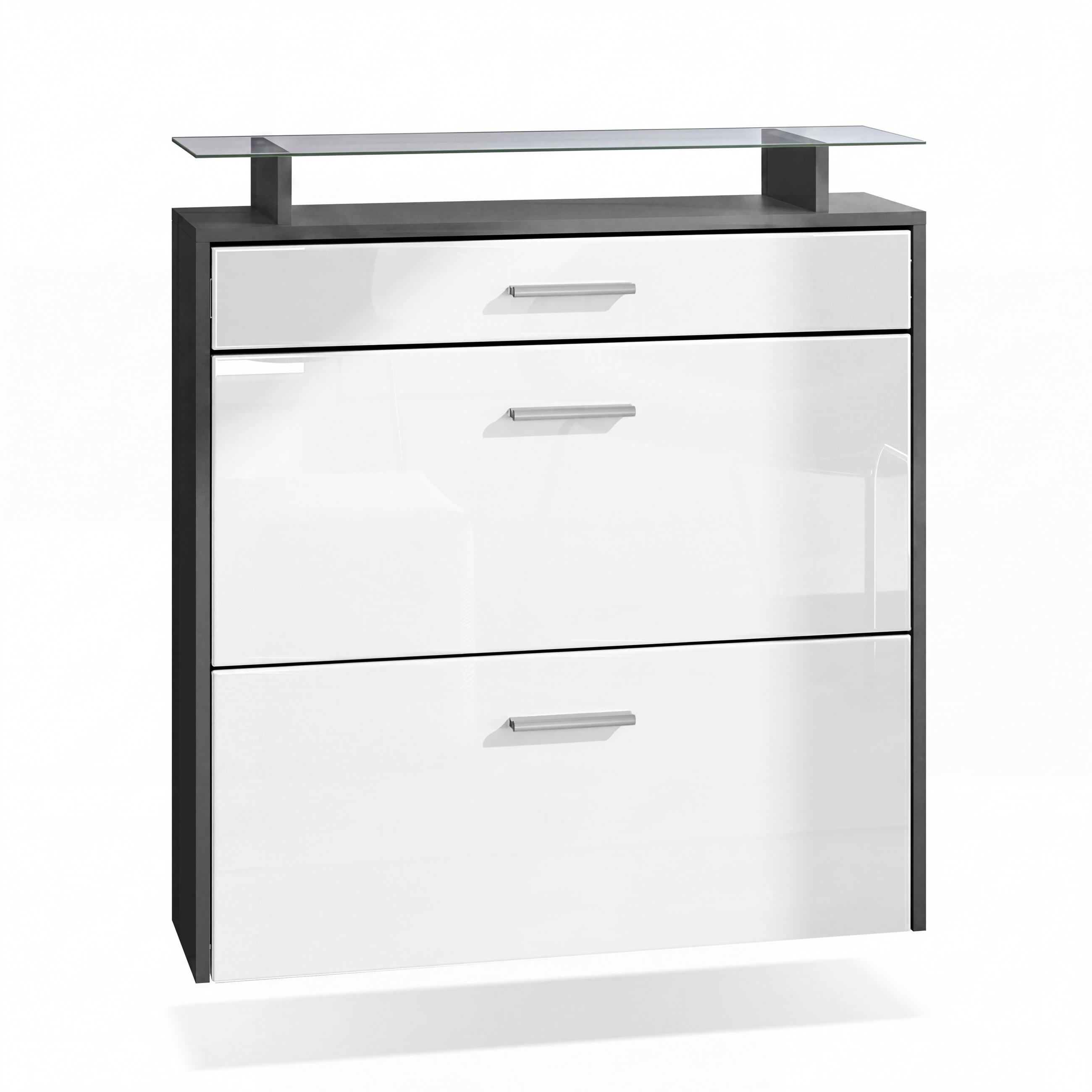 Vladon Schuhschrank Weiß Hochglanz 89x96x23 cm