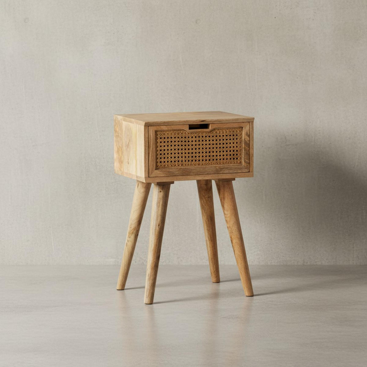 NACHTTISCH – Mango Massivholz/Rattan, 40x60x30 cm, Braun, 1 Schublade, Wiener Geflecht - Braun, Holz (40/60/30cm) - KADIMA DESIGN