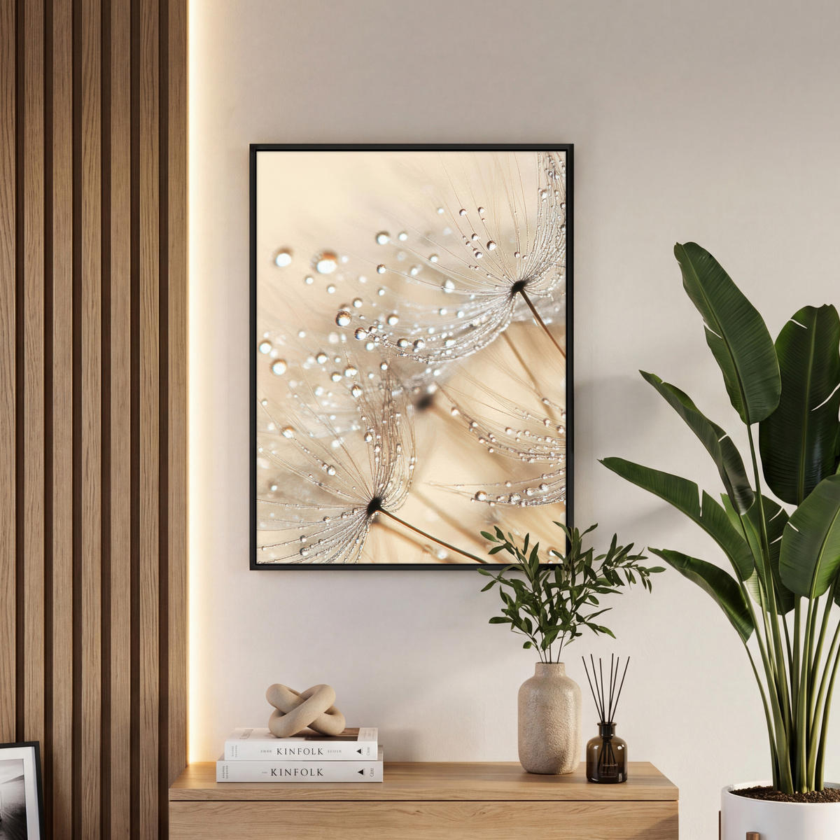 LEINWAND Bilder mit Rahmen - Löwenzahn - Abstrakt - Natur - Beige - 60x80 - Braun, Textil (60/80cm) - MuchoWow