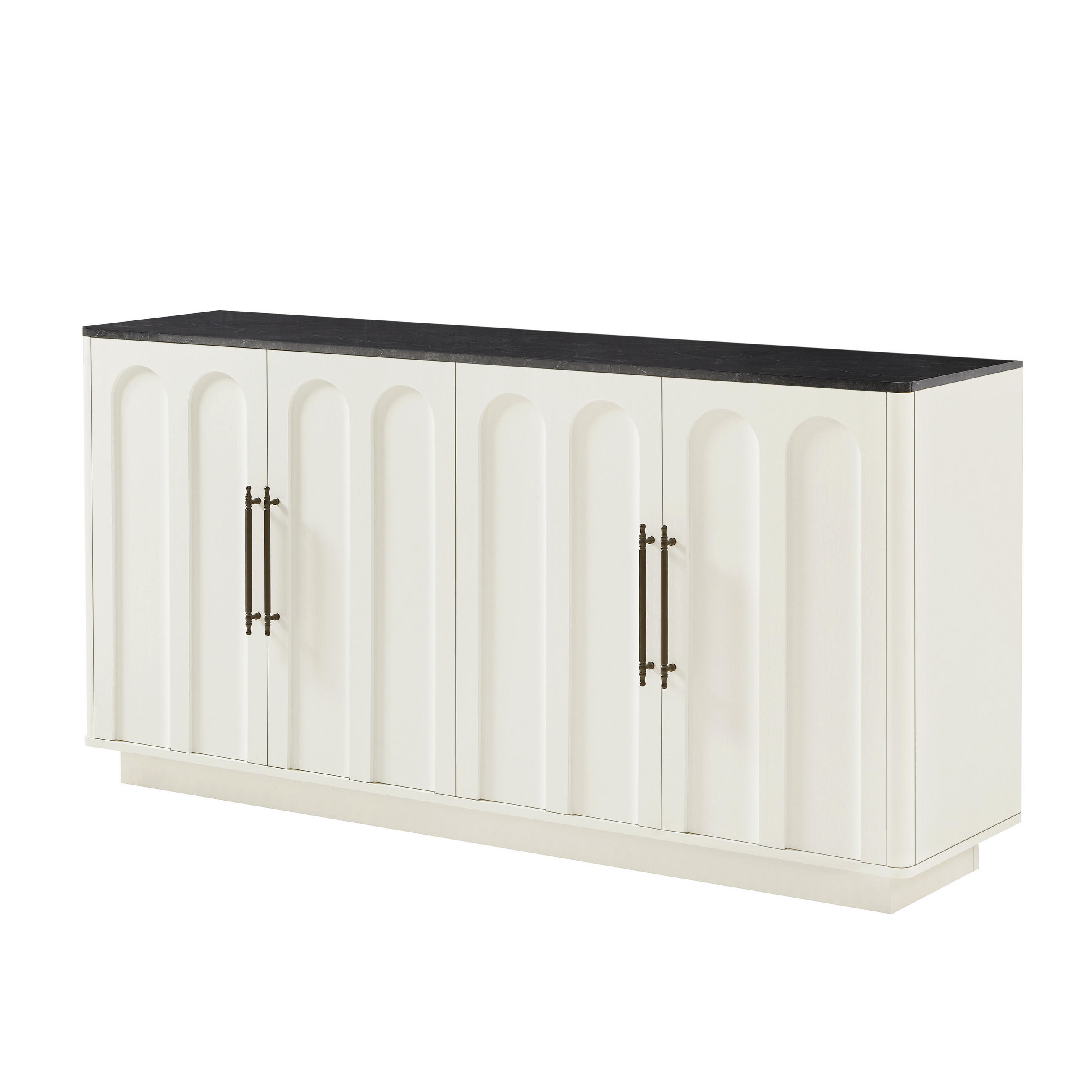 SIDEBOARD DE-38177 160/40/80 cm mit 4 Türen und Bogenfront Weiß - Weiß, Holzwerkstoff (160/80/40cm) - ComfortXL