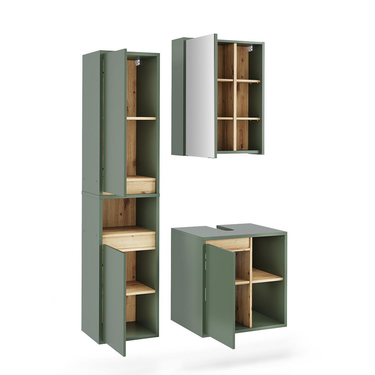 SADA KOUPELNOVÉHO NÁBYTKU Viola Zelená/umělecká - dub artisan/zelená barva, kompozitní dřevo (60/60/45.5cm) - Vicco