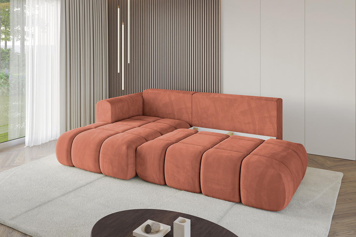 ECKSOFA Ottomane Links CLOUD-L 289x180x40 Apricot Velours - Koralle, Holzwerkstoff/Kunststoff (180/289cm) - ALTDECOR