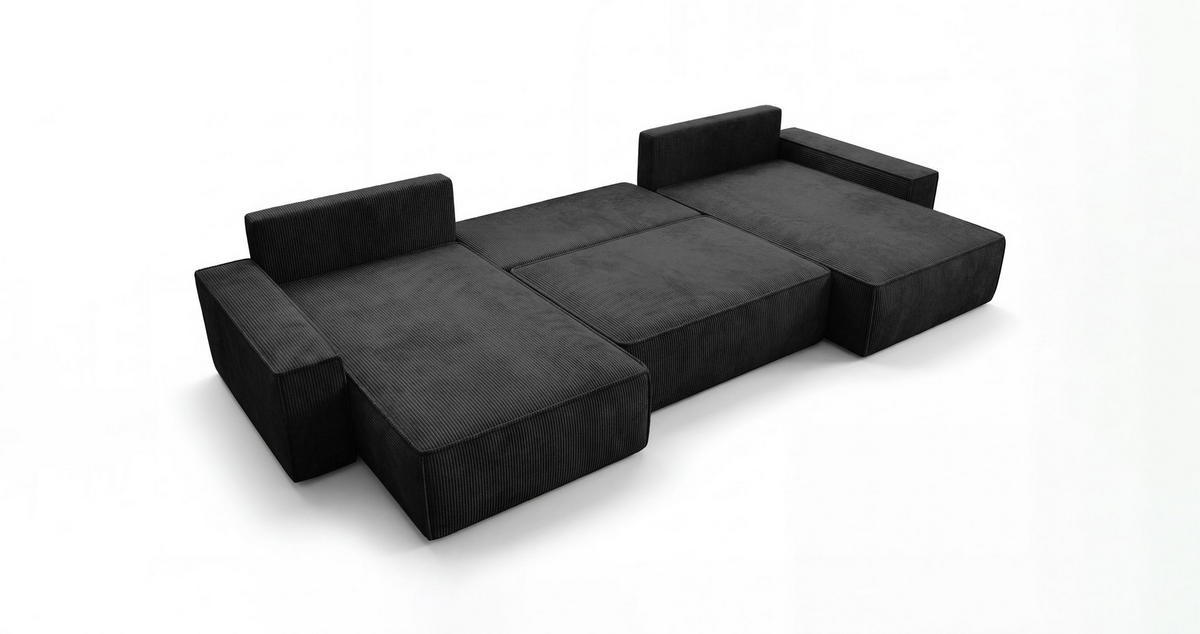 ECKSOFA CALIFORNIA U-Form schwarz Cord POSO 135 - Schlaffunktion, Bettkasten - Schwarz, Textil (385/185cm) - Cornero