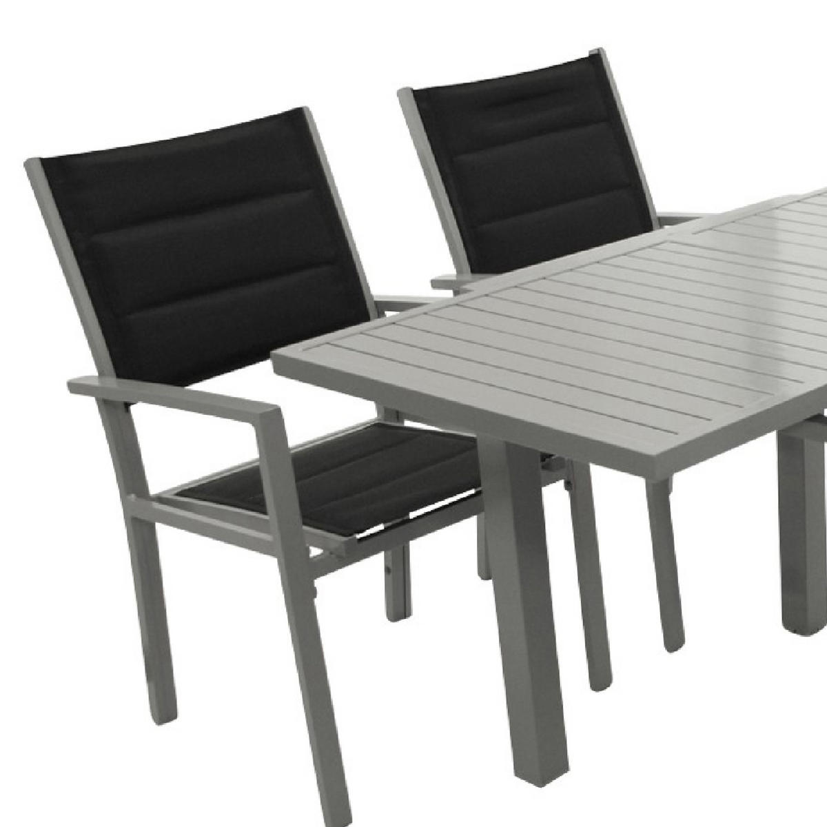 GARTEN-GARNITUR Ashford - 5-teilige Garten-Essgruppe (4x Sessel Aluminium silbergrau + Textilgewebe gepolstert schwarz - Schwarz, Metall - TPFGarden