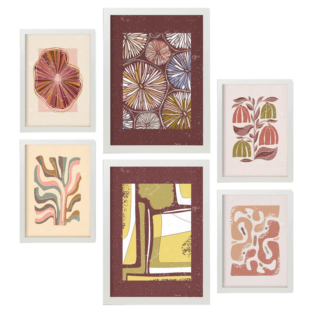 POSTER Set Mit 6 Drucken Mit Bürgersteig In Der Sammlung Ethnischer Style Drucke Dekorative Rahmen Für Zuhause Wandkunstdruck A3 & A4 Weißer Rahmen - Weiß, Papier (29/3cm) - Nacnic