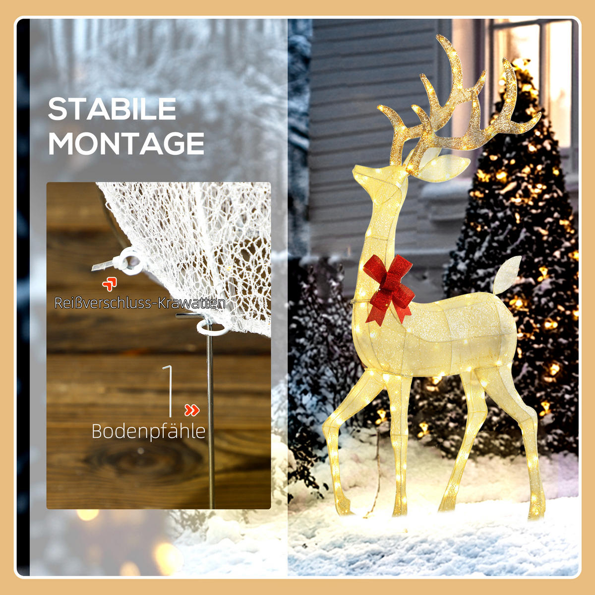 3ER Set LED Rentier, Weihnachtsdeko mit 283 warmweißen Lichtern Stahlrahmen - Silberfarben, Metall (37/134/64cm) - Outsunny