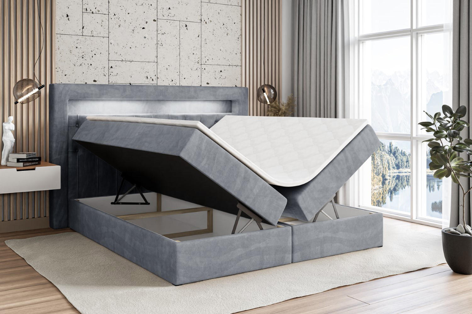 Thumbnail - Altdecor Boxbett, Grau, Holzwerkstoff, Höhe ca. 19 cm, 160x200 cm, Schlafzimmer, Betten, Boxspringbetten