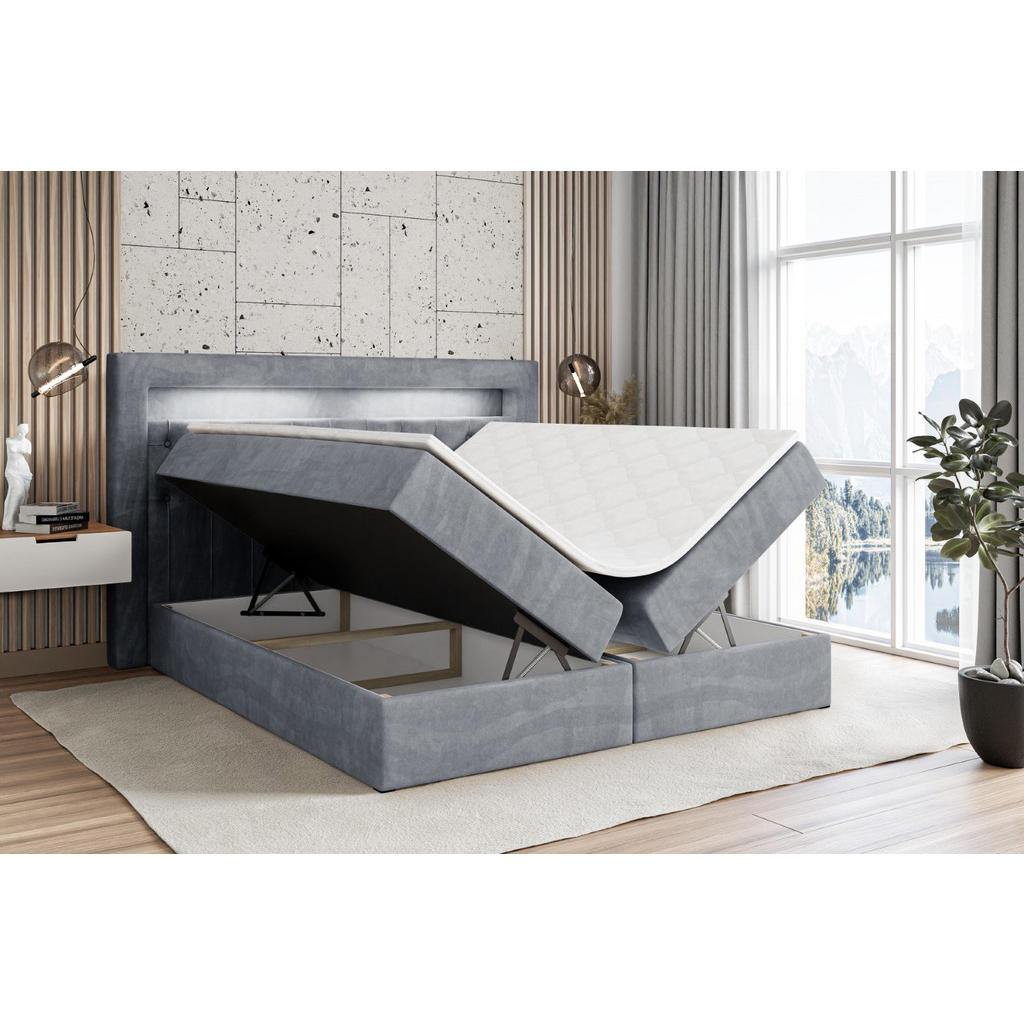 Thumbnail - Altdecor Boxbett, Grau, Holzwerkstoff, Höhe ca. 19 cm, 200x200 cm, Schlafzimmer, Betten, Boxspringbetten