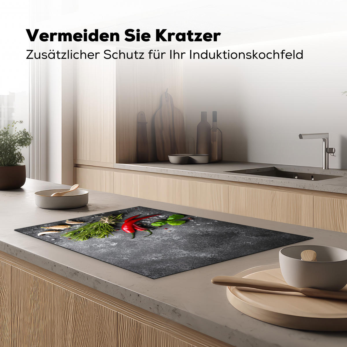 HERDABDECKPLATTE Pfeffer - Kräuter - Gewürze - Beton 76x51 cm - Rot, Kunststoff (76/51.5/0.2cm) - MuchoWow