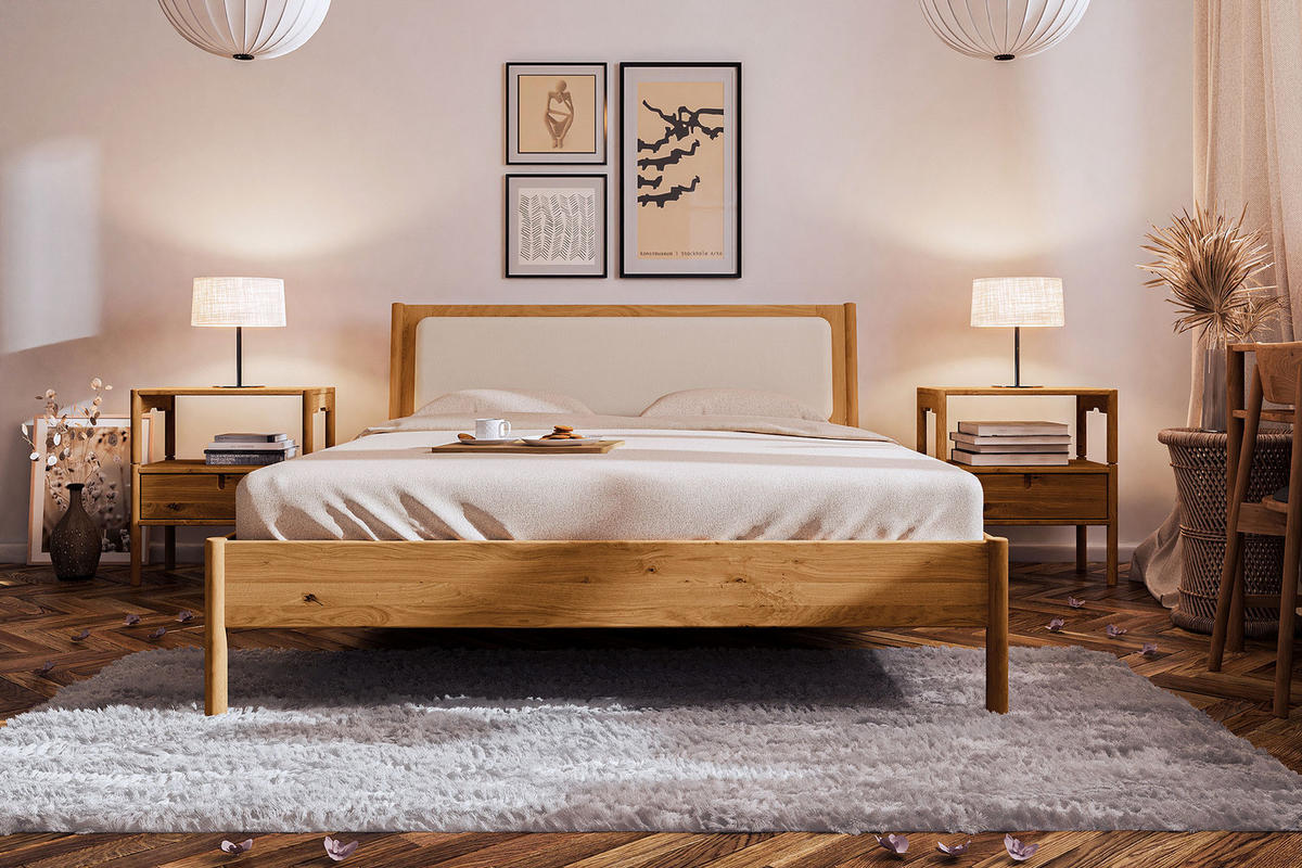 BETT MIT POLSTERKOPFTEIL INA 120x210 Wildeiche - Eiche Bianco, Holz (120/210cm) - byoak