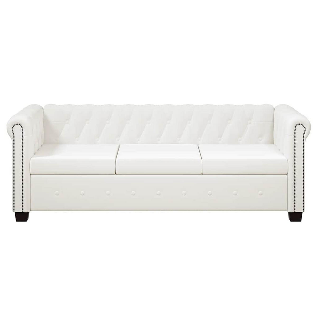 CHESTERFIELD-SOFA 3-Sitzer Kunstleder Weiß - Weiß, Leder (200.5/70/76cm) - vidaXL