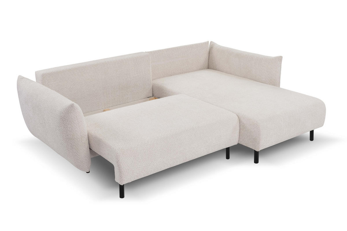 ECKSOFA ADEL mit Schlaffunktion und Bettkasten, L-förm, Metallbeine, verstellbar lose Rückenkissen, freistehend, RECHTS, 257x171x90 cm, Cream - Creme, Holz/Textil (257/171cm) - DomoHome