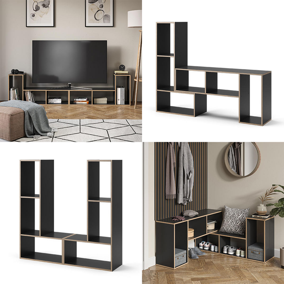 BÜCHERREGAL Tetrix Anthrazit 112.8 x 56.4 cm 2er Set - Anthrazit, Holzwerkstoff (112.8/56.4/30cm) - Vicco