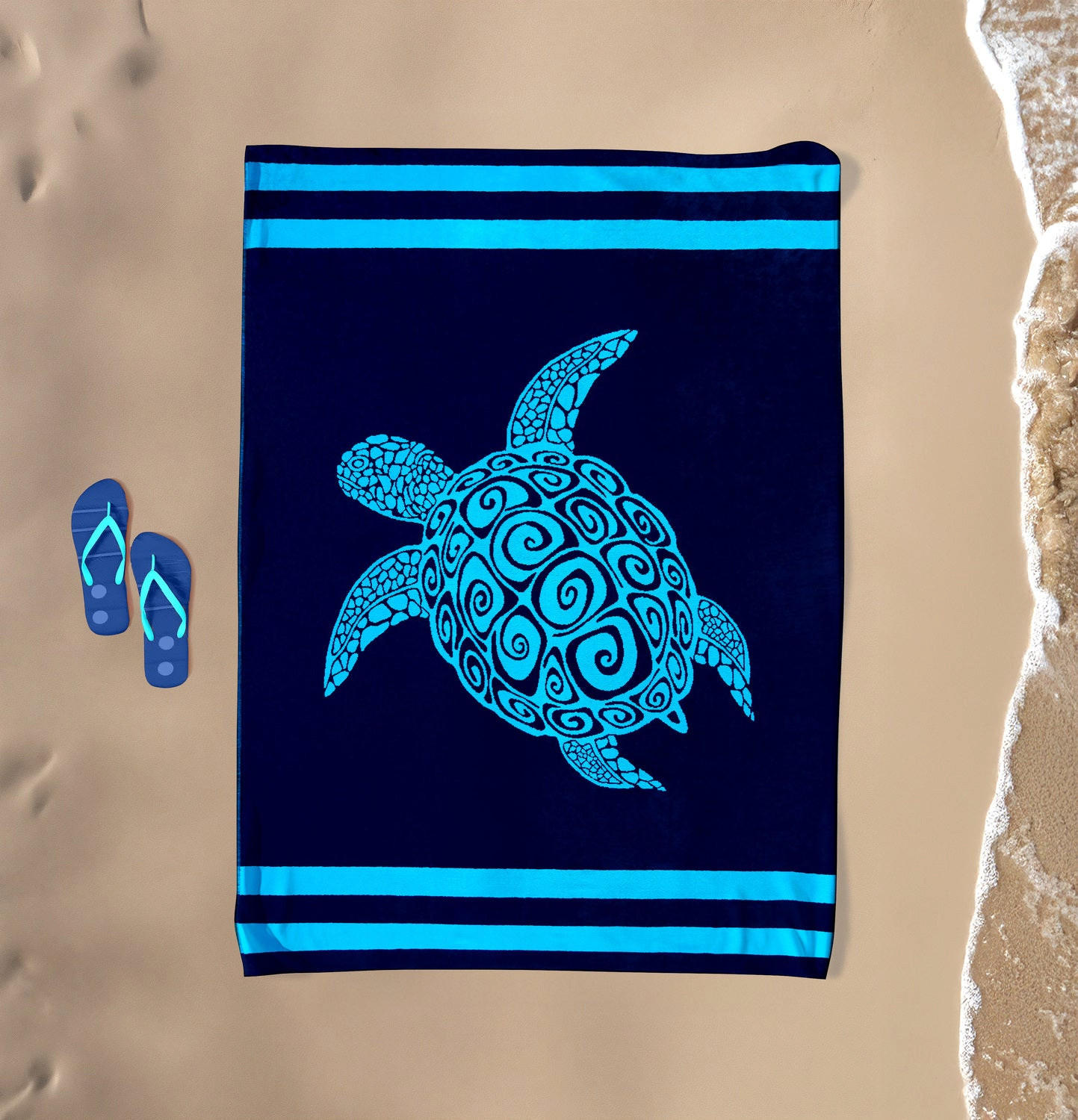 STRANDTUCH aus Veloursfrottee Jacquard Blau 140x180 400g/m² - Paxos - Blau, Textil (140/180cm) - LE COMPTOIR DE LA PLAGE