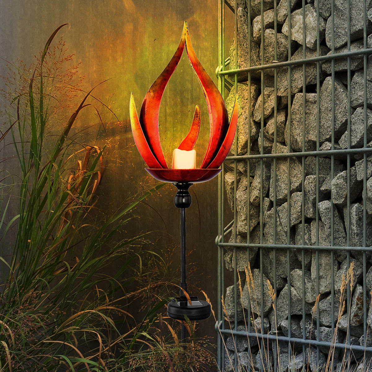 LED AUSSENLEUCHTE Metall Schwarz Feuereffekt 2er Set - Schwarz, Metall (18/18/93cm) - Globo Lighting