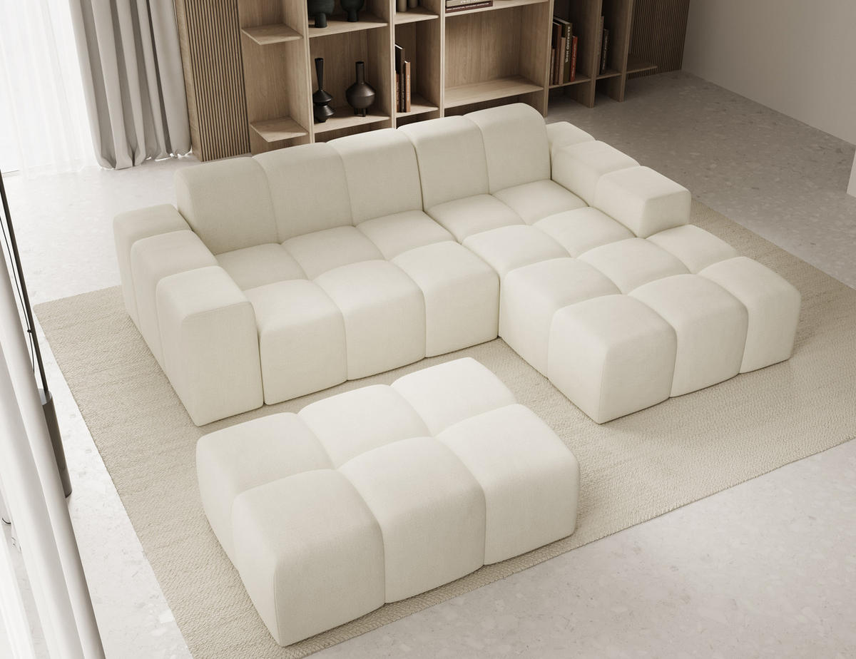 ECKSOFA Fogo mit Hocker, Couch L-Form, Sofa Rechts, Veloursstoff, 245x68x180 cm, Beige - Beige, Holz/Textil (245/180cm) - PROMETO Möbel