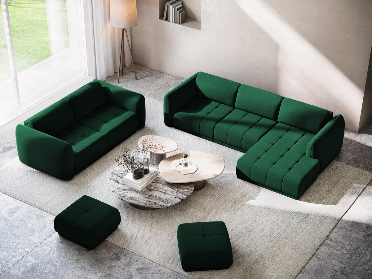 4-SITZER-SOFA Samt Stoff Grün - Dunkelgrün/Schwarz, Kunststoff/Textil (250/74/105cm) - Makamii