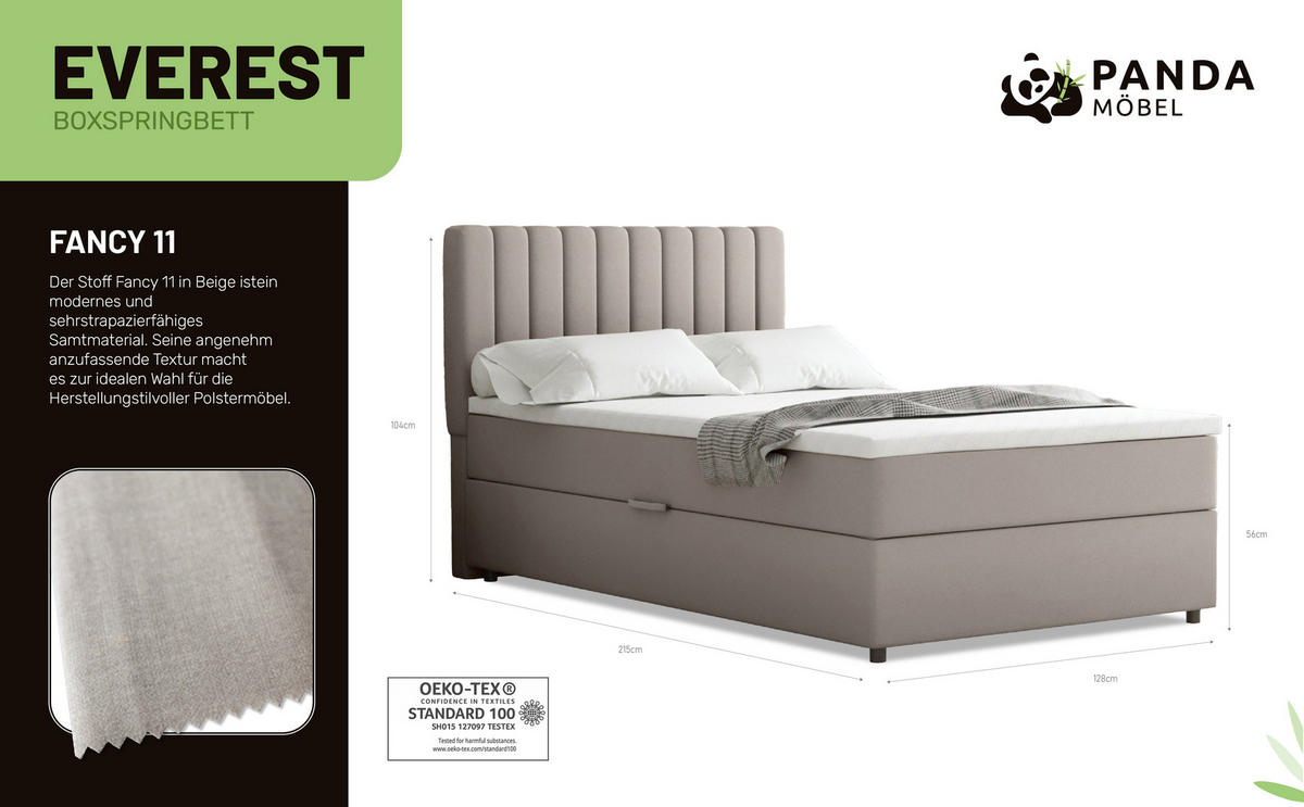 BOXBETT Everest 120 x 200 cm Einzelbett mit hochwertiger Bonell-Matratze und Topper - Cappuccino, Holz (120/200cm) - Panda Möbel