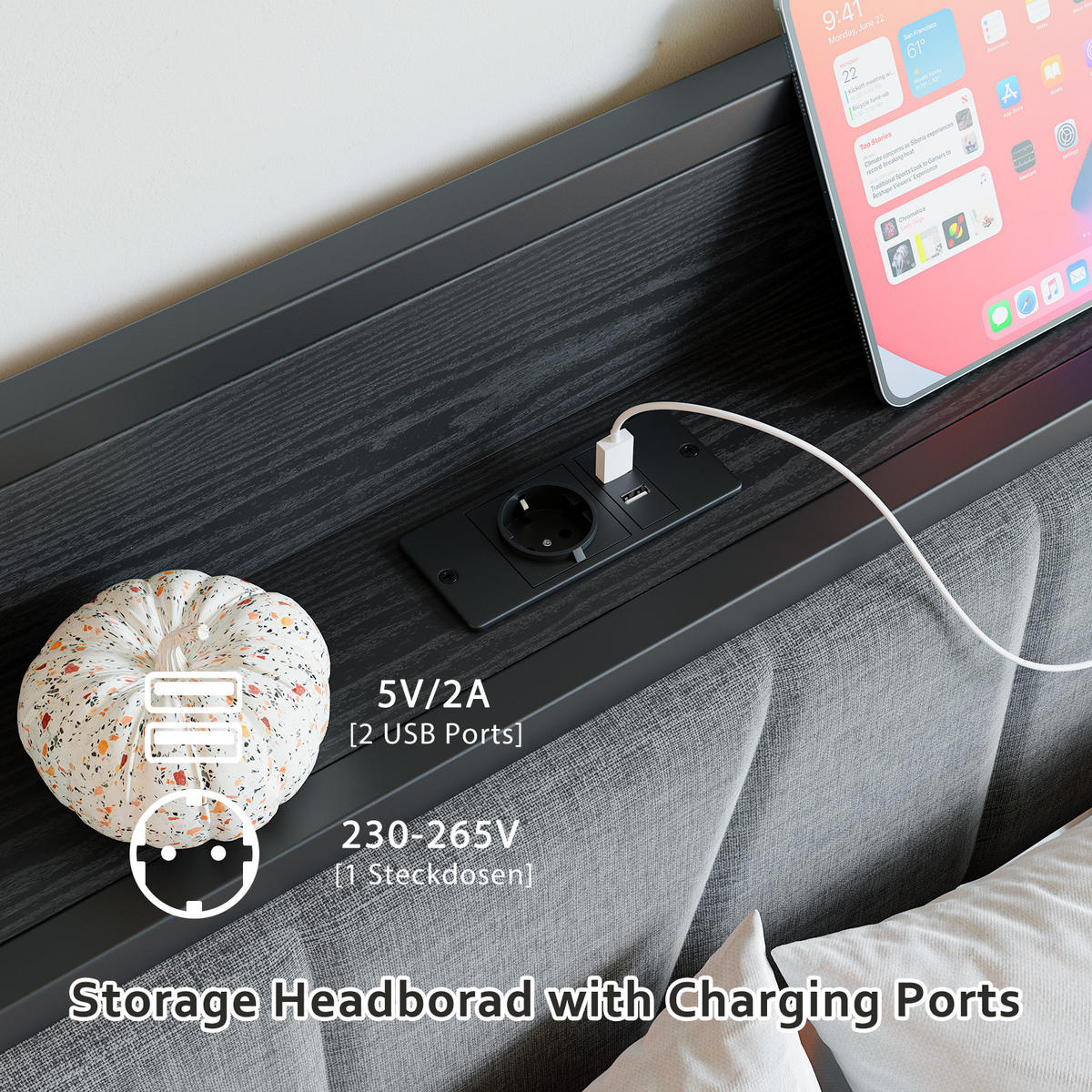 METALLBETT 120/200 cm Schwarz mit LED und USB - Schwarz, Metall (120/200cm) - Oxeza